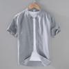 Cotton Linen Men's Short-Sleeved Shirts Summer Streetwear Plain Color Stand Collar Casual Beach Style Plus Size XS-3XL