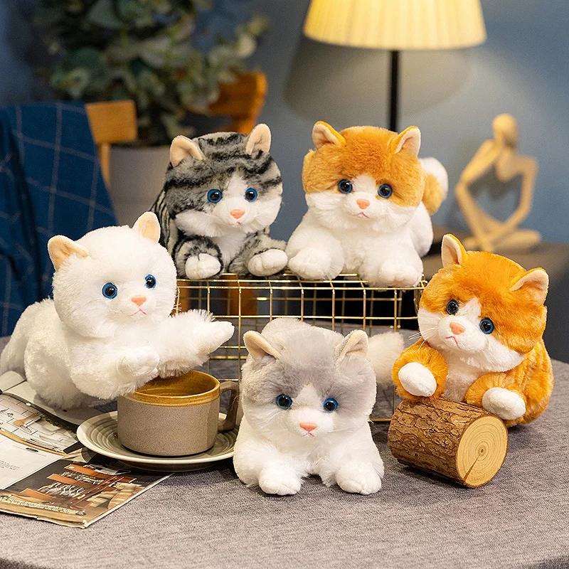 5 Styles Cuddly Lifelike Kitten Plush Toys Cotton Stuffed Lying Prone Cat Doll Well-behaved Desktop Pets Room Decor Funny Gift
