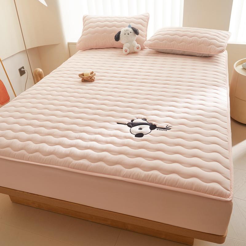 Cute Panda Embroidery Mattress Cover Soft Quilted Bed Pad Protector for Kids Girls Autumn Winter Fitted Sheets with Deep Pocket