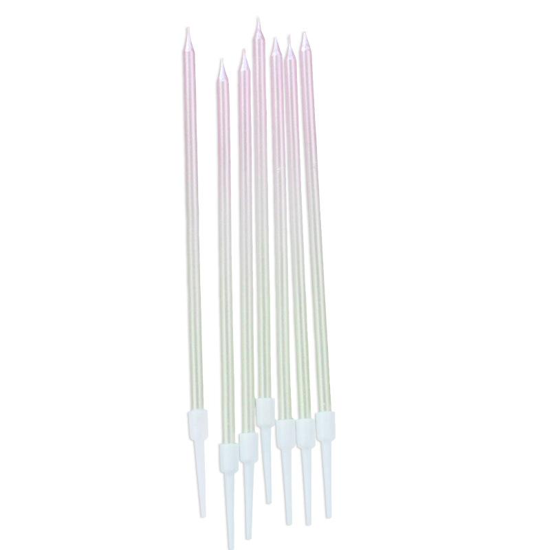 New Green Pink Gradient Candle Creative Romantic Color Party Decoration Birthday Slender Candle with Matches