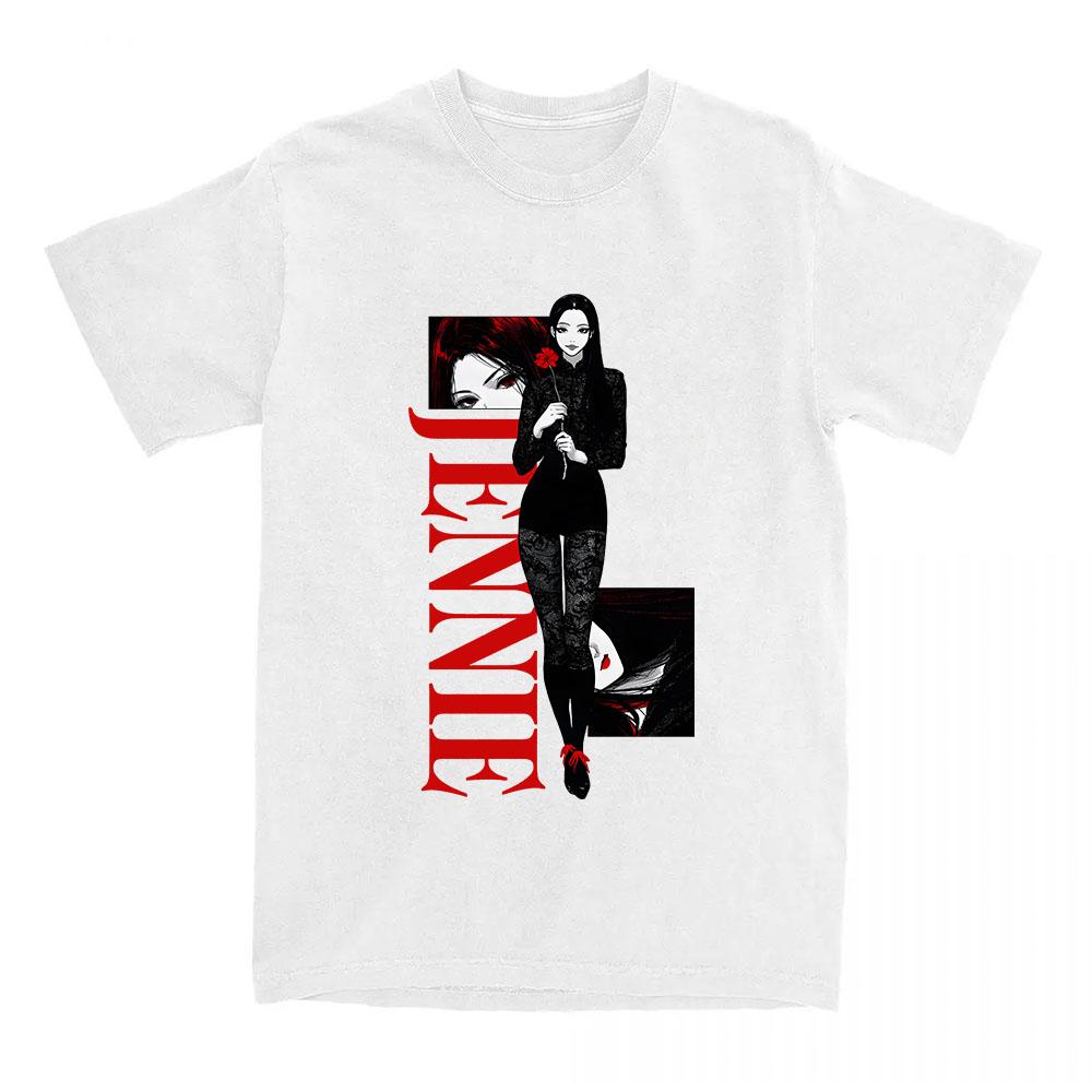 Back To School Anime Black Tee Jennie Korean Singer Tshirts Cotton Short Sleeve T-shirt Unisex Top