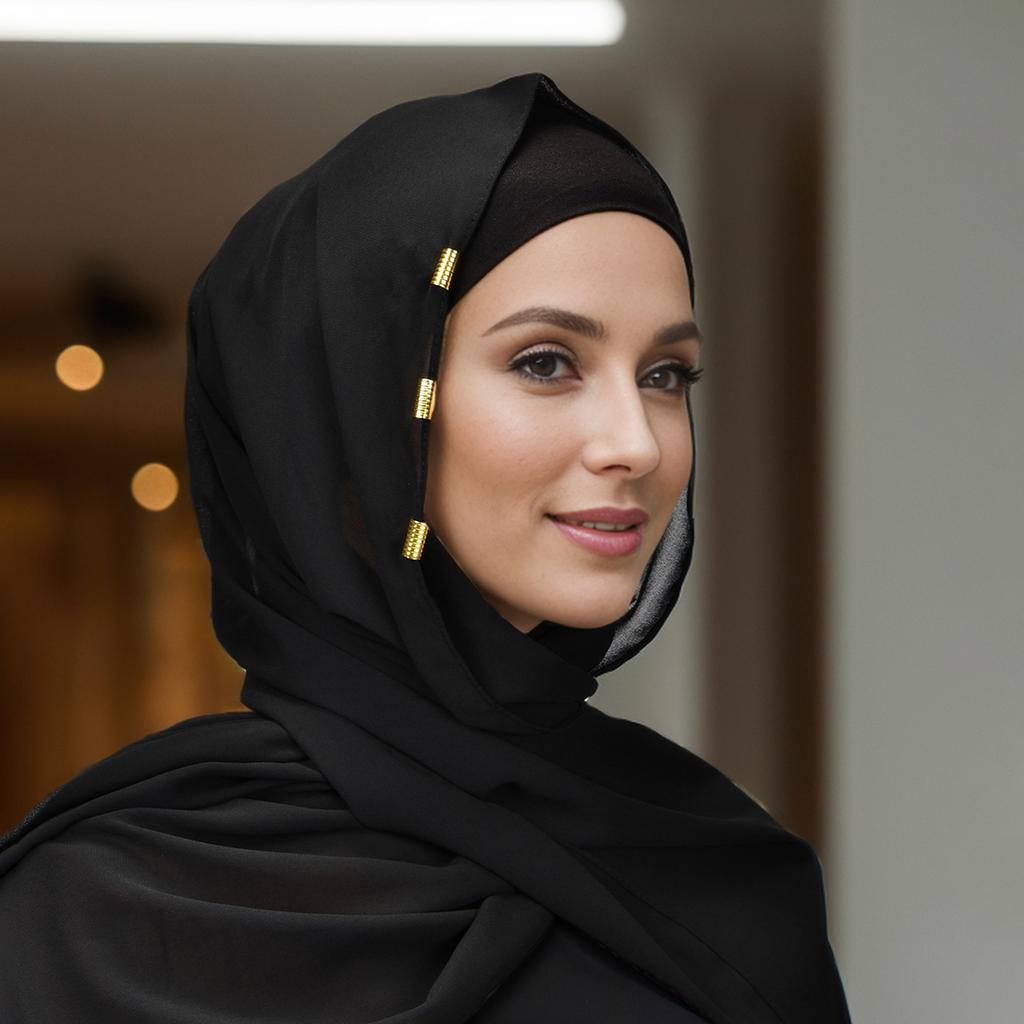 Solid Chiffon Hijab With Scarf Buckle Set Muslim Woman Hijabs Shawls Soft Islimic Turban Headband And Metal Hollow Buckle Set