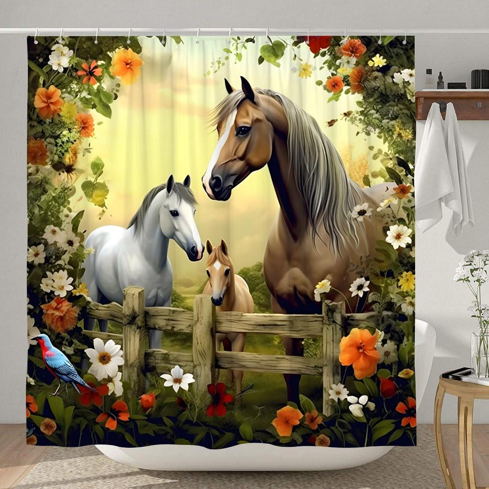 Farm Funny Animals Shower Curtain Highland Cow Cat Sunflower Floral Rustic Country Home Polyester Fabric Curtains Bathroom Decor