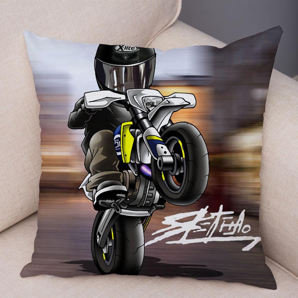 Capa de almofada para esportes radicais, capa decorativa de desenho animado para motocicleta, fronha de poliéster, cor móvel, bicicleta, sofá, casa, carro