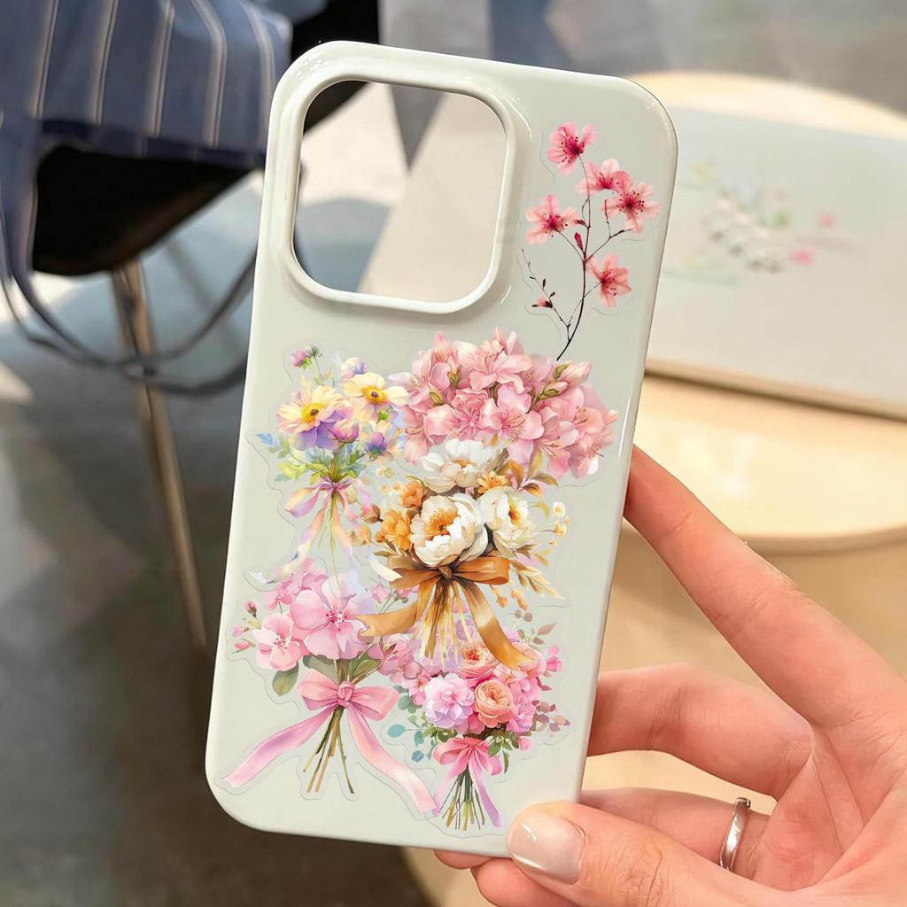 50 Sheets Transparent Cute Plant & Flower Sticker Set with Storage Box & Thermos Cup - Waterproof Decorative Stickers