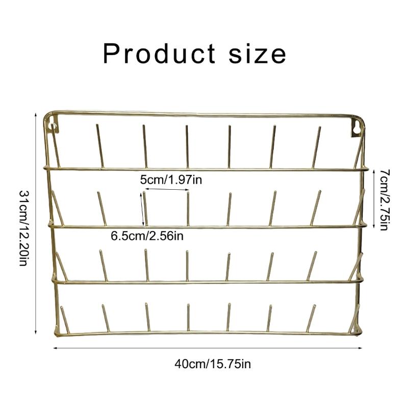 Suporte de Linha de Costura Economizador de Espaço Montado na Parede Organizador de Metal para 32 Bobinas Prático Suporte de Bobina com Gancho para Pendurar