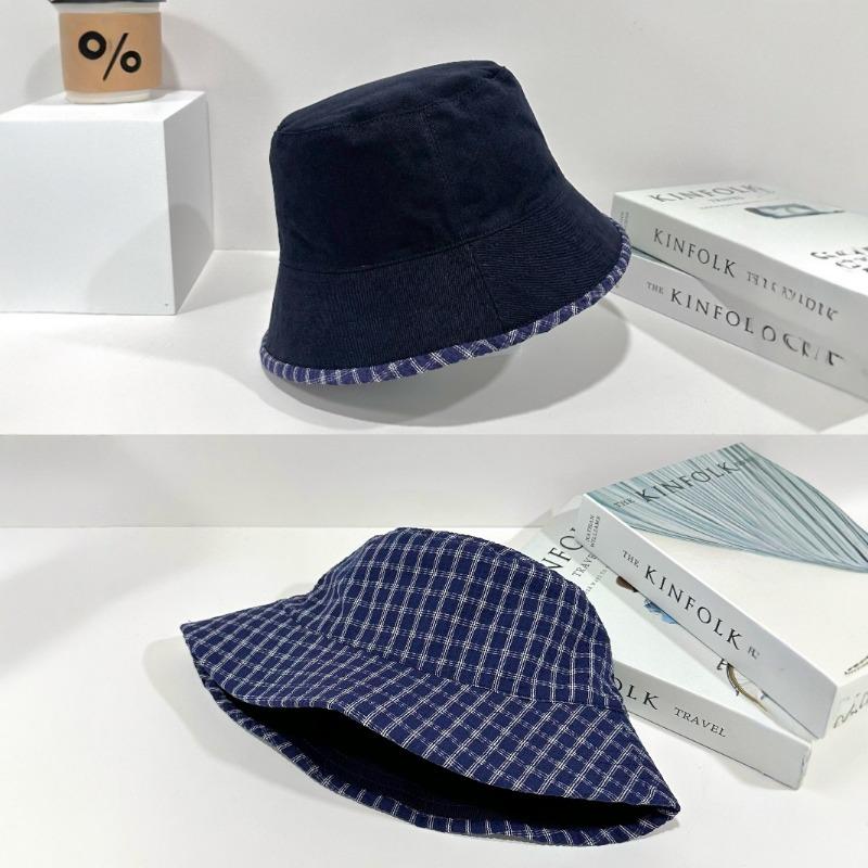 Bucket Hat Women's High Sense Department Summer New Double-sided Wear Shading Sunscreen Plaid Casual Retro Fashion