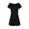 2026 new gray slim-fitting short-sleeved dress for women's summer waist pleated A-shaped skirt for small people