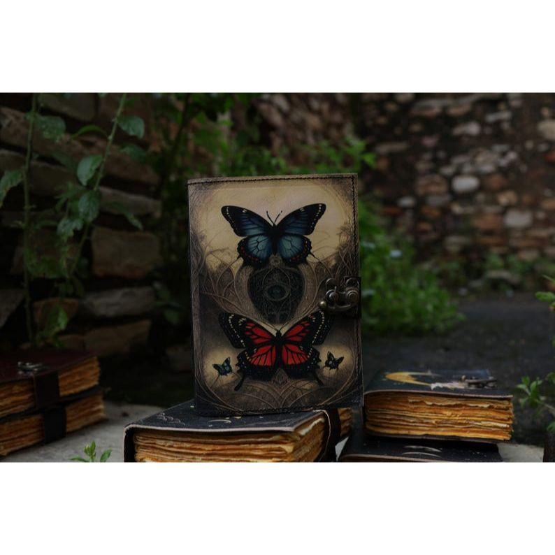 leather journal Butterfly Leather Writing Notebook Sketchbook blank spell book poetry Notepad book Traveling book for Men women Gift