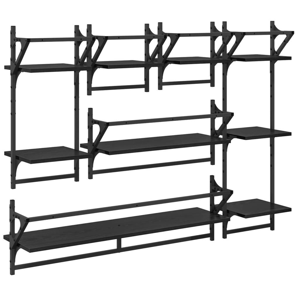 Wall Shelf Set 6 pcs Black Oak Effect 100 x 25 x 30 cm