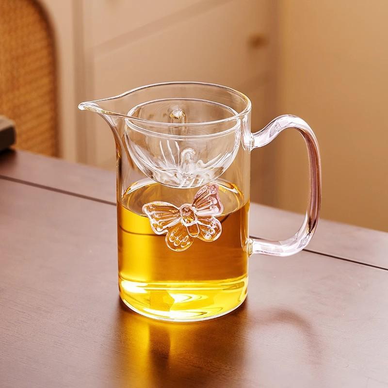 Butterfly Love Flower Glass Fair Cup High Temperature Resistant Small Green Orange Rotating Filter Glass Color Handle Household Happy Cup