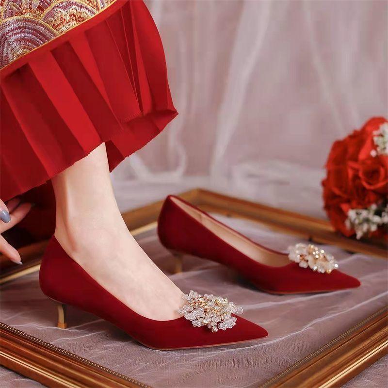 Pointed wedding shoes women's new main wedding dress bridal shoes can usually wear bridesmaid shoes crystal high heels