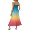 Women's Long Beach Casual Elegant Spaghetti Strap Maxi Dress Gradient Color Low-key Flowing Bohemian Dress