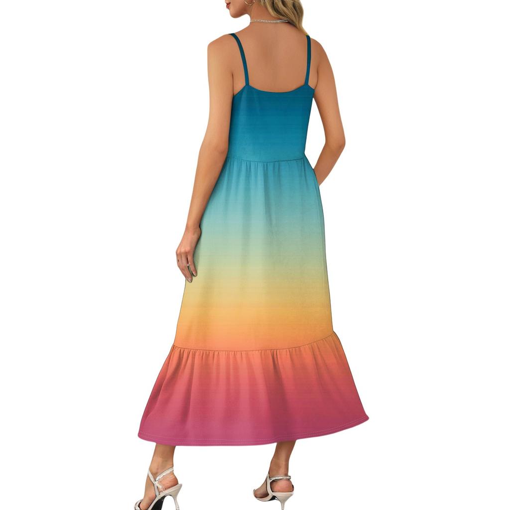 Kvinners Lang Strand Casual Elegant Spaghettistropp Maxi Kjole Gradient Farge Lavmælt Flytende Bohemsk Kjole