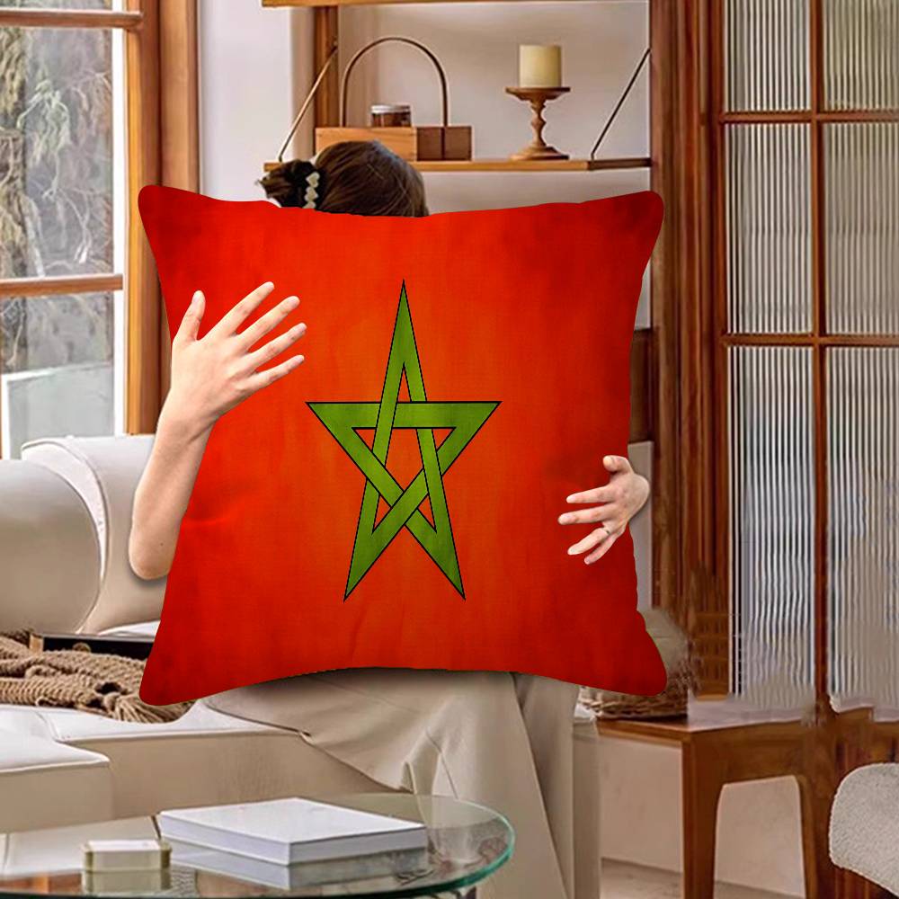 Maroc Carte Drapeau Housse de Coussin Oreiller Décoratif Canapé Décoration de Maison Housse Housses d'Oreiller 65x65cm