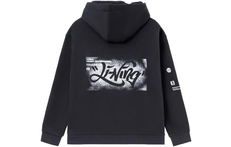 Li Ning Skateboard Fun Print Fleece Lined Thermal Loose Fit Pullover Hooded Sweatshirt Winter Men s Black AWDR821-1 L