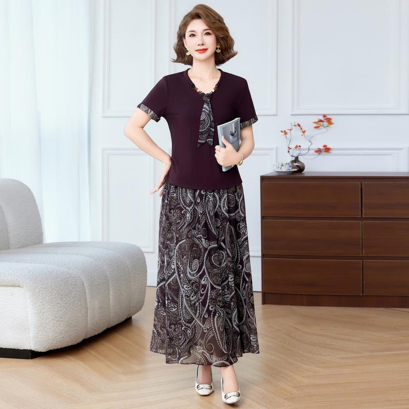 Datang Furen Mid-Aged Women's Summer Printed Skirt Set
