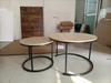 Two-Piece Nesting Coffee Table Set, Oak Veneer, Round with a Diameter of 70 cm, Metal Frame, Modern Style, Suitable for Living Room, Bedroom, Balcony.