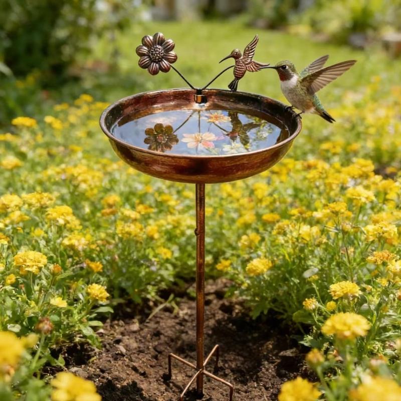 Traditional Antique Bronze Bird Feeder For Outdoor Use With Spacious Bowl To Accommodate Multiple Birds