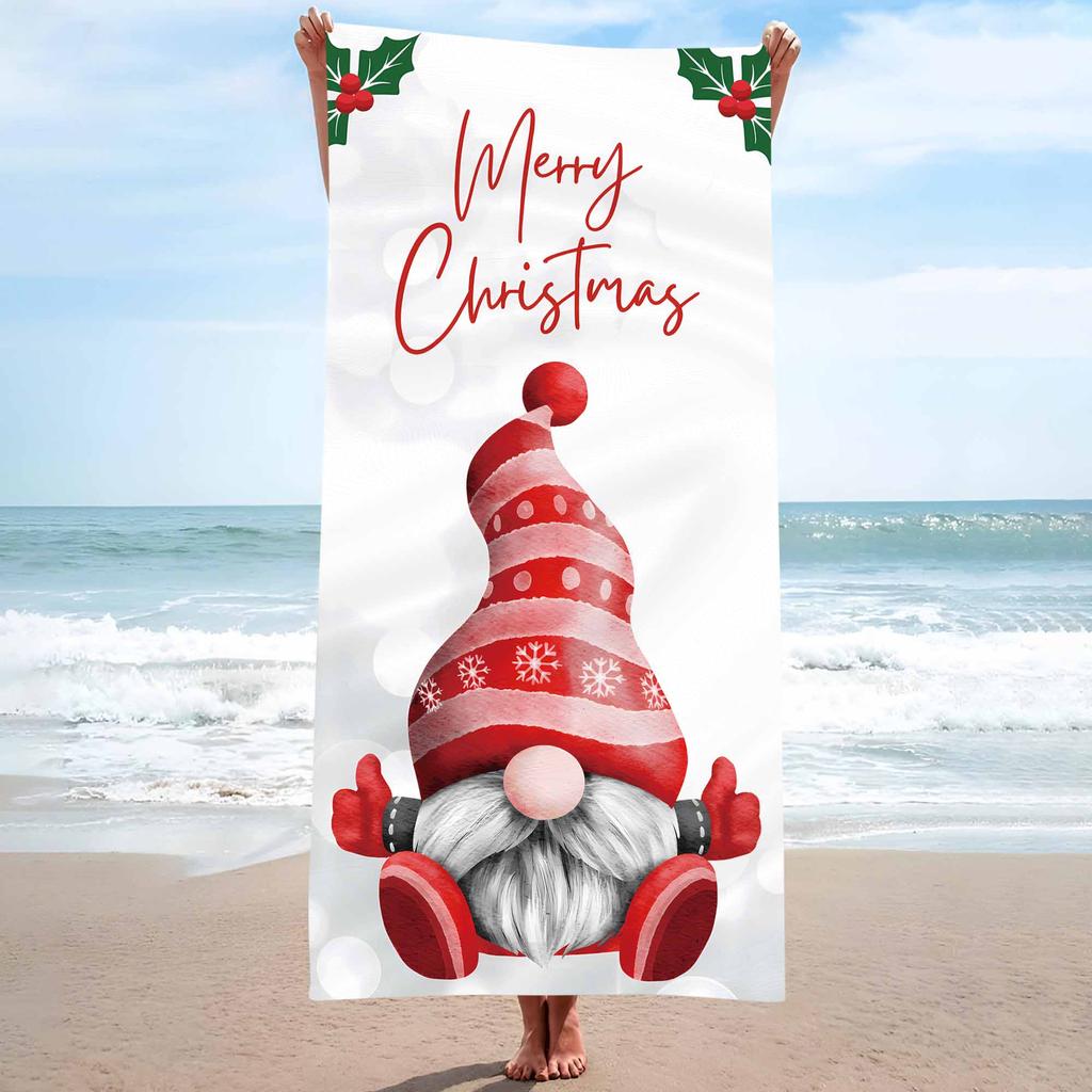 Merry Christmas Santa Claus Background Cute Single sided Printed Beach Towel Home Decoration Bath Towel 75x150cm Bathroom