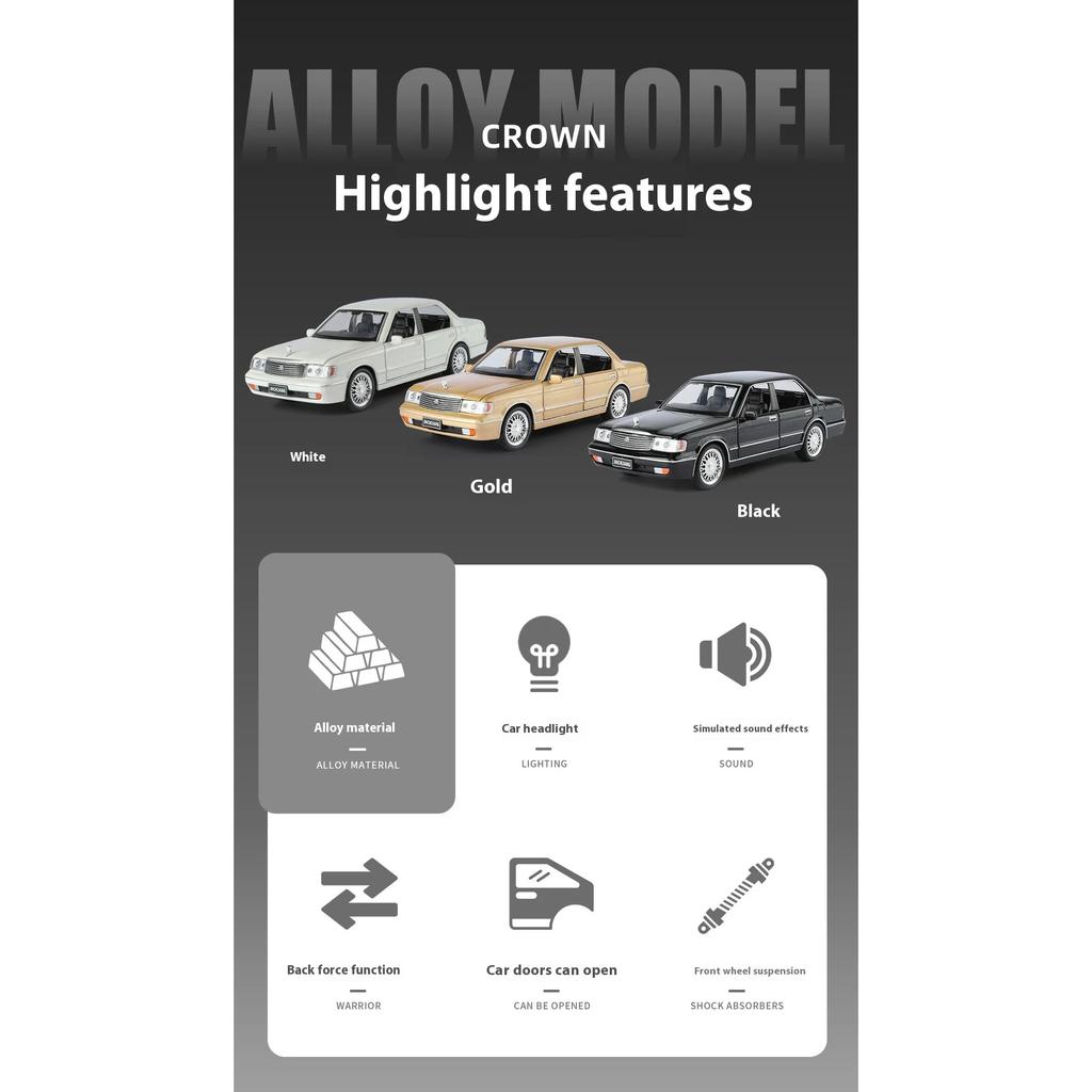 1/32 Metal Die-cast Toyota Toyota Crown Automobile Model Simulation Sound and Light Belt Base Children's Toys Birthday Gift