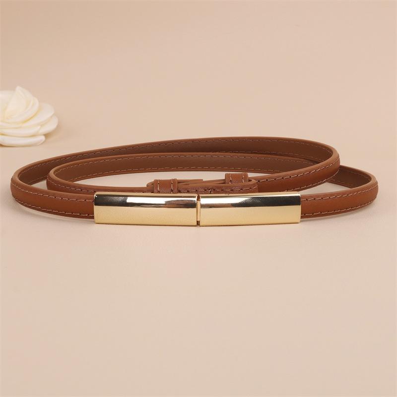 Black Versatile Women's Thin Leather Belt - Fashionable Waist Cincher for Dresses and Shirts