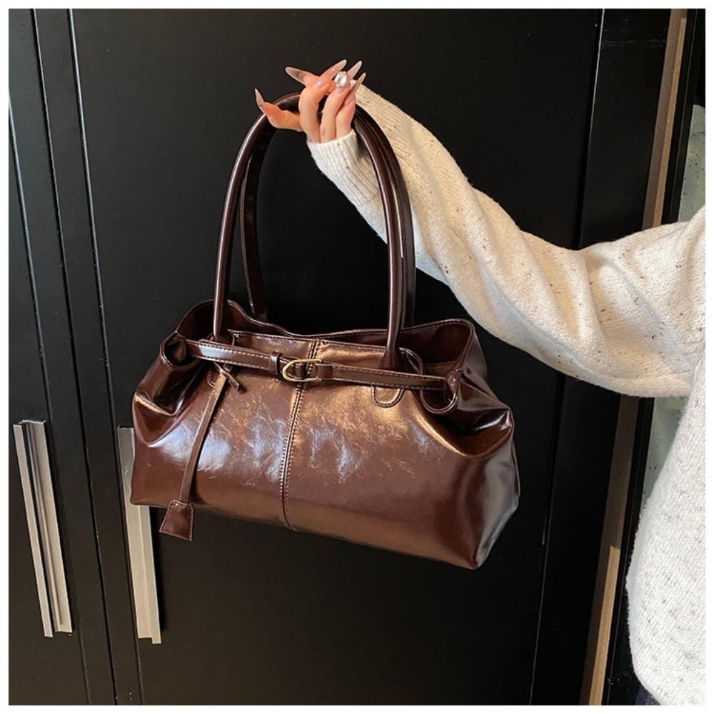 New Oil PU Leather Handbag Large Capacity Casual Shoulder Bag Multifunctional Tote Bag Women