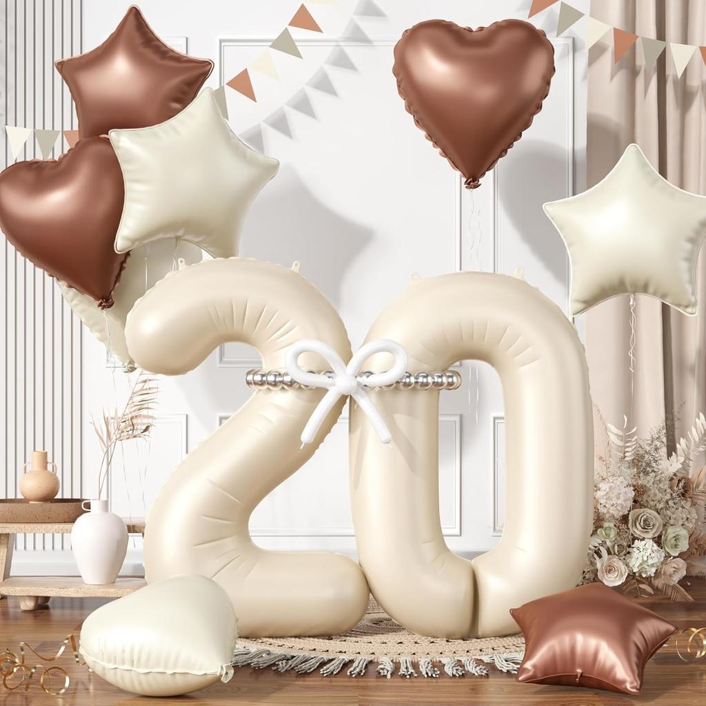 13 Pcs40inch Digital Love Pentagram Aluminum Film Balloon Set 10~21 Years Old Number Cream White Number for Birthday Party Decor