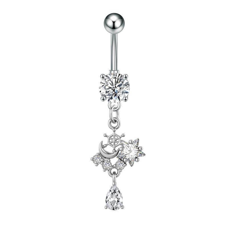 Heart Flower Long Pendant Belly Button Ring For Women Girls Body Piercing Belly Ring Stainless Steel Belly Button Ring