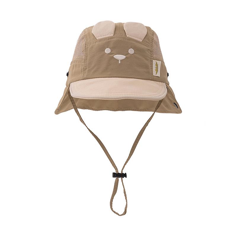 Summer Baby Hat Cartoon Bear Ear Embroidery Quick Dry Fisherman Hats for Boys Girls Neck Protection Kids Hat Breathable
