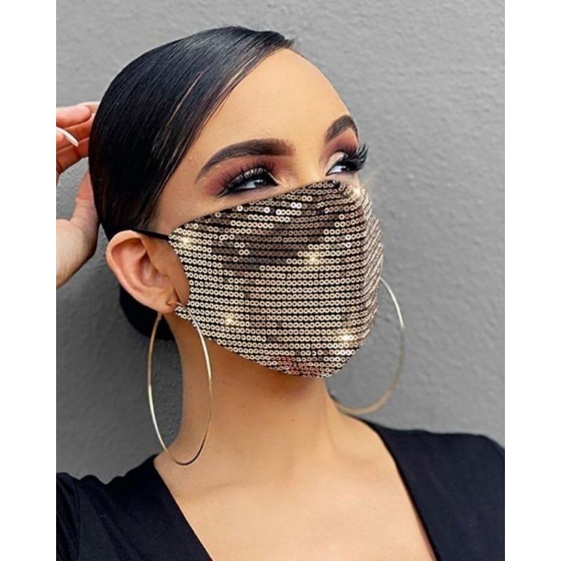 

1 шт. Блестки Косплей Маска для лица Дышащая Моющаяся и Многоразовая Маска для рта серебряный