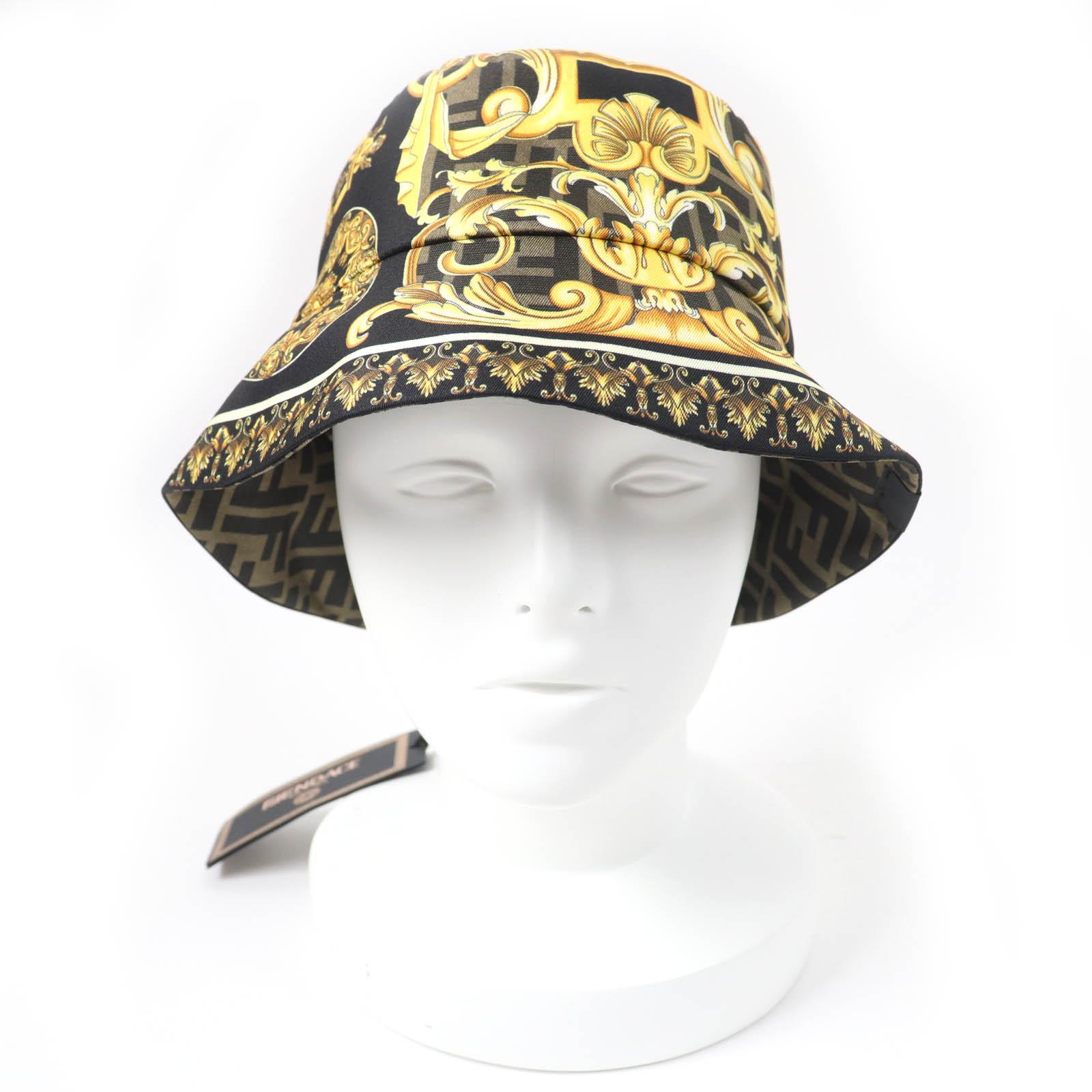 

Pristine FENDACE hat Baroque Zucca Pattern Reversible Bucket Black series silk Women M FXQ698 Used