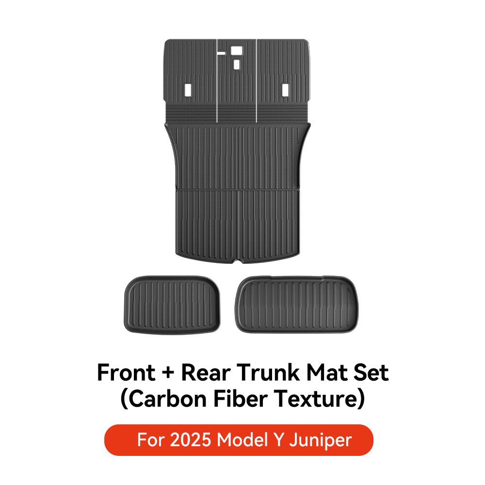 YZ For Tesla Model Y Juniper 2025 TPE Floor Mat Carbon Fiber Pattern Car Waterproof Anti-Slip Trunk Floor Liner Backrest Mats