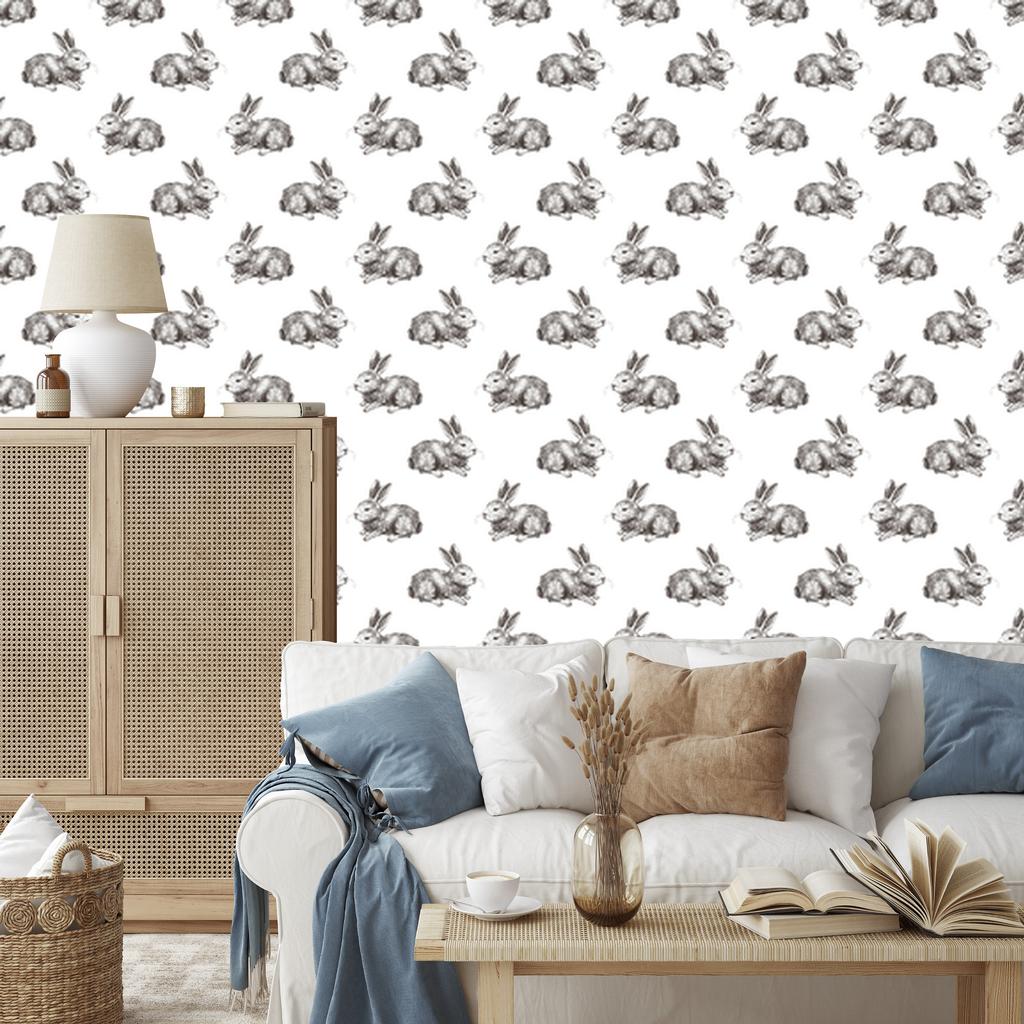 Rabbits Wallpaper In Dark Color for Living Room and Bedroom 50x1000