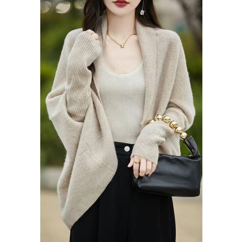 Temperament Outer Batwing Sleeve Cardigan Women's Loose Lazy Style Autumn and Winter New Knitted Sweater Jacket Cape Shawl Top