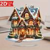 A charming two-dimensional gingerbread house Christmas table ornament: a multi-purpose holiday decoration with a base
