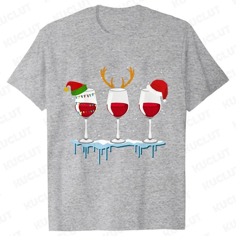 Christmas Wine Women's T-shirt Fun Cartoon T-shirt Kawaii Fashion T-shirt Korean Women's Top Christmas Wine T-shirt