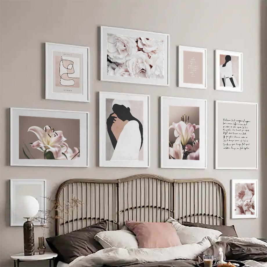 Toile d'art mural, peinture de fleur abstraite de fille, affiches et imprimés nordiques, images murales pour salon, décoration de la maison