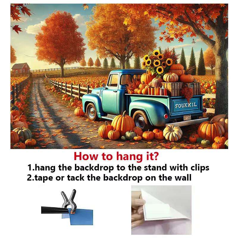 2D Autumn Harvest Truck Tapestry Rustic Farm Pumpkin Wall Art Decor