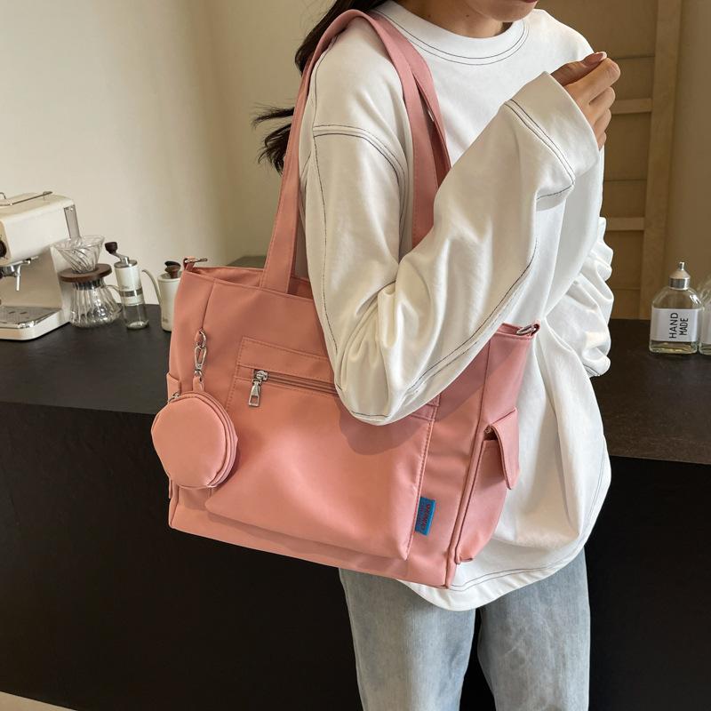 Solid Color Canvas Bag Women'S Large-Capacity Shoulder Bag Student Tote Bag Hand Bag Crossbody Cloth Bag