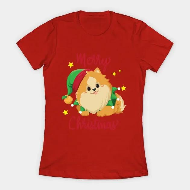 Christmas Pomeranian Merry Xmas Womens TShirt S