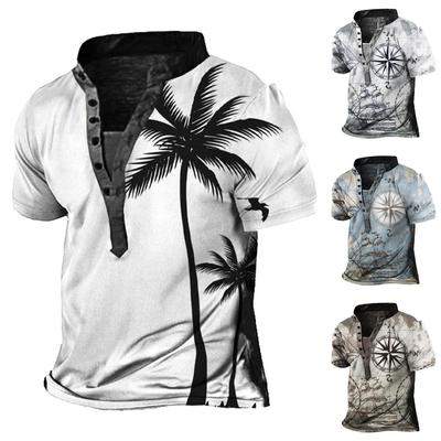 Men's Outdoor Hawaii Vintage Navigation Map Beach Print Shirt Short Sleeve T-shirt