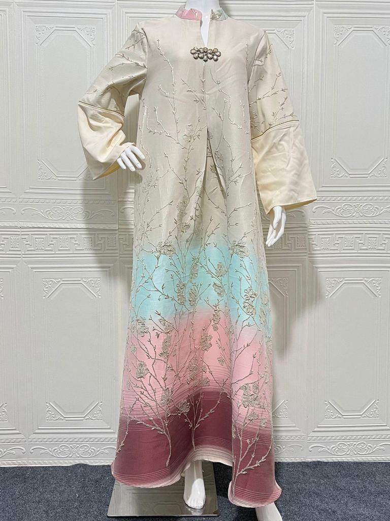 Luxuriöses Dubai Arabisch Muslimisches Besticktes Farbverlauf Langes Gewand