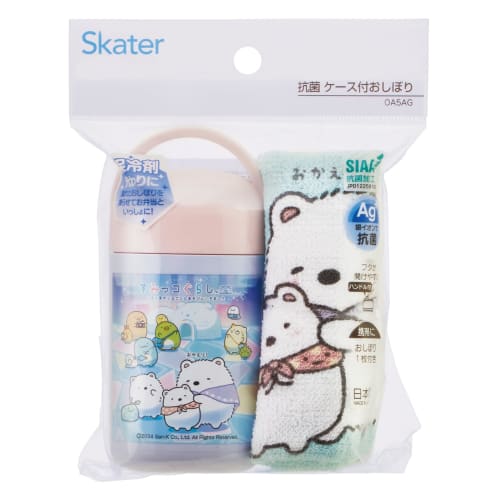 Skater Hand Towel Set with Case, Made in Japan, for Kids, Sumikkogurashi, Polar Bear Hometown, Girls, OA5AG-A