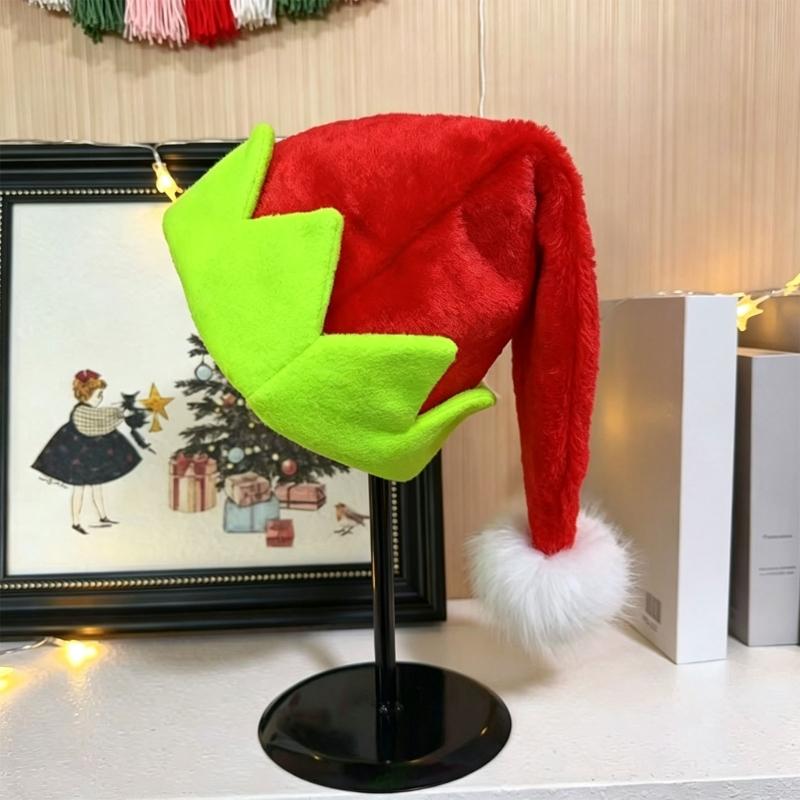 Christmas Holiday Cosplay Elf Hat Plush Party Cap with Pointed Top Jagged Brim Furry Tip Accent for Gatherings and Travel
