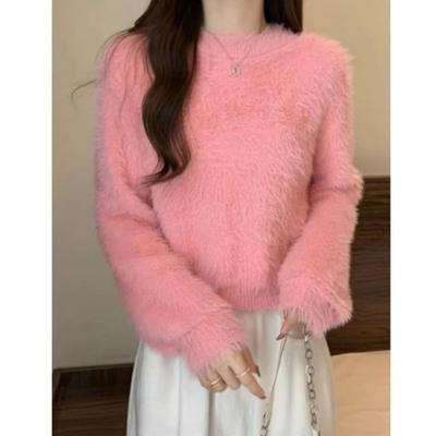 Autumn Winter Dopamine Sweet Soft Glutinous Short Sweater Loose Slimming Imitation Mink Fur Knitted Top for Women T-Shirts Women’s