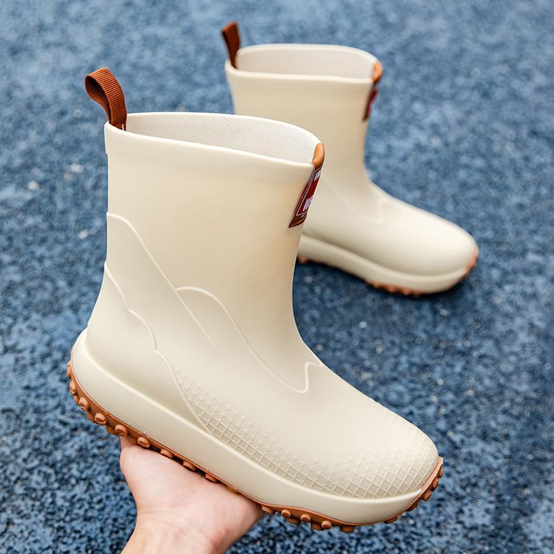 Fashion Mid-calf Rain Boots Men's Slip-On Waterproof Rubber Rain Shoes Work Mud Boots Warm Durable Non-Slip Boots Fishing Shoes