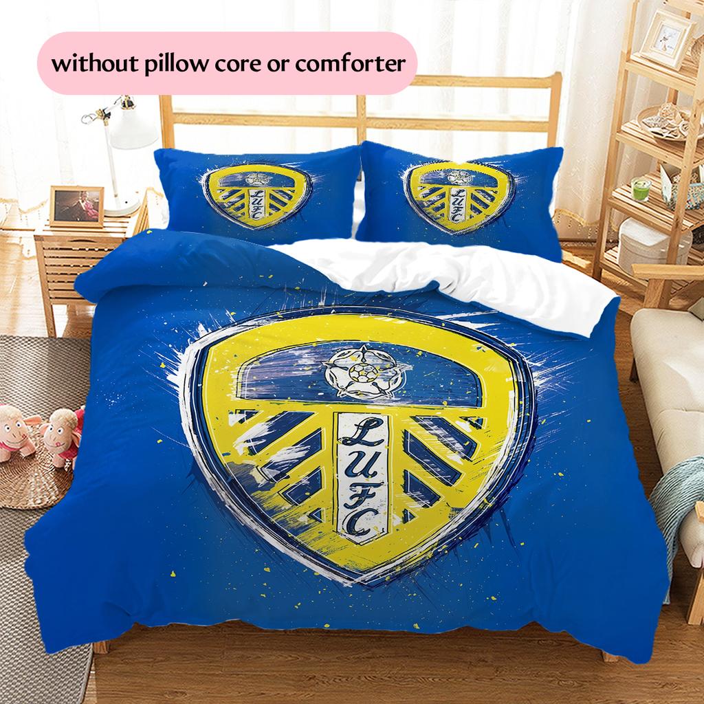 Leeds United Abzeichen Muster Bettwäsche Heimdekoration Geburtstagsgeschenk (1 Bettbezug + 2 Kissenbezüge, ohne Füllung)