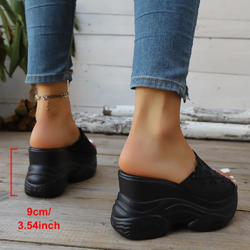 Cut-out Wedge Heel Slippers Women's Summer 2025 New Platform Size Pancake Open-toe Sandals