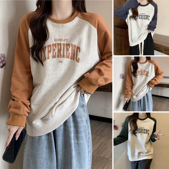 

Женская толстовка с буквенным принтом, круглым вырезом, контрастного цвета, с длинным рукавом, дышащая, в американском стиле, осенний пуловер, женская одежда